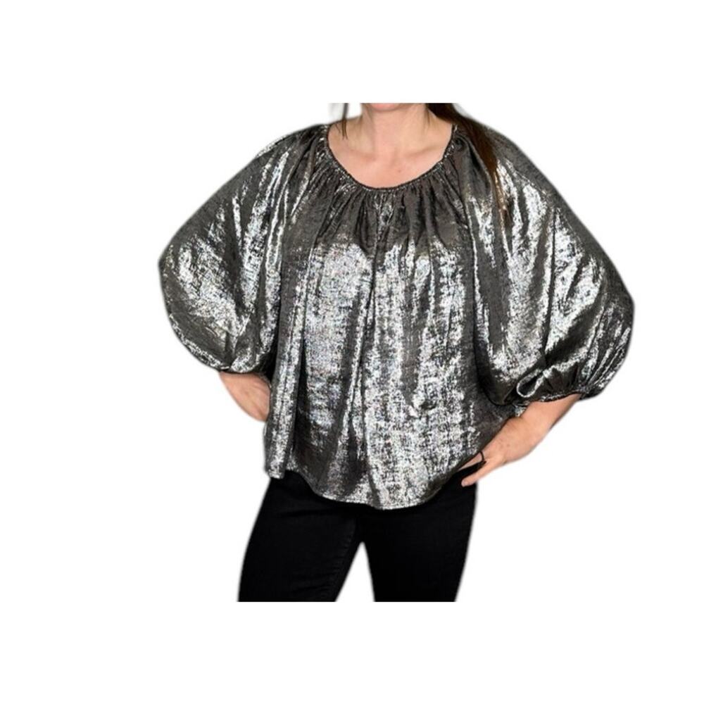 THE GREAT Silver Glam The Palmette Blouse Top Women's Size 2 US‎ Medium NWT - Picture 5 of 11